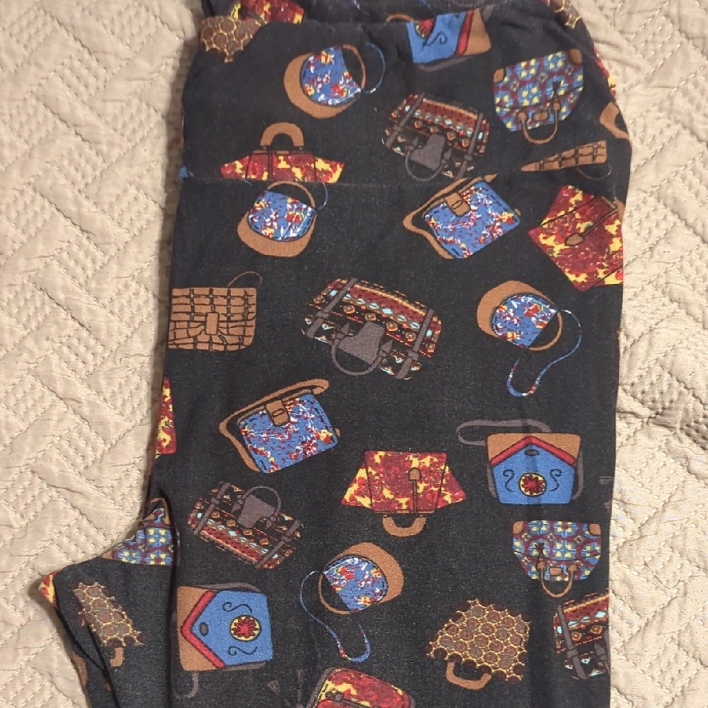 LuLaRoe Black and Brown Bag Print Leggings